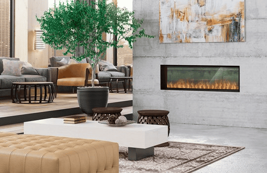 Modern living room with stylish fireplace and contemporary decor for comfort solutions Utah.