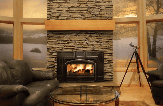 Cozy living room with fireplace and large windows, ideal for comfort solutions in Utah.