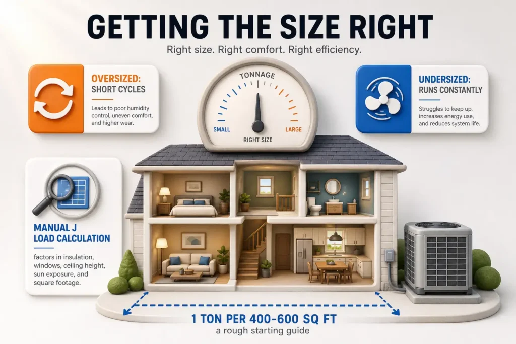 Bar-style infographic comparing AC installation costs by system type: ductless mini-split $2,000-$5,000 per zone, central AC $3,500-$7,500, and heat pump $4,000-$10,000 or mor
